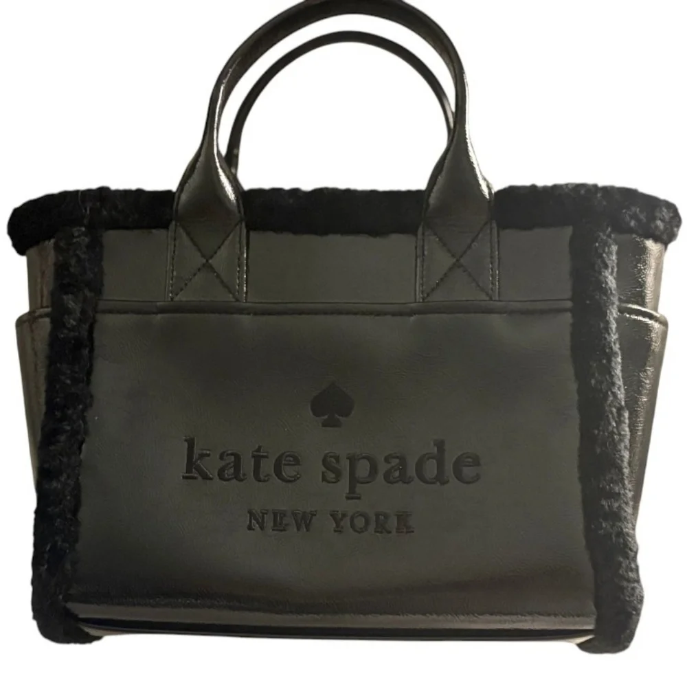 Kate Spade ♠️ black Jett Faux fur Shearling Small Tote bag